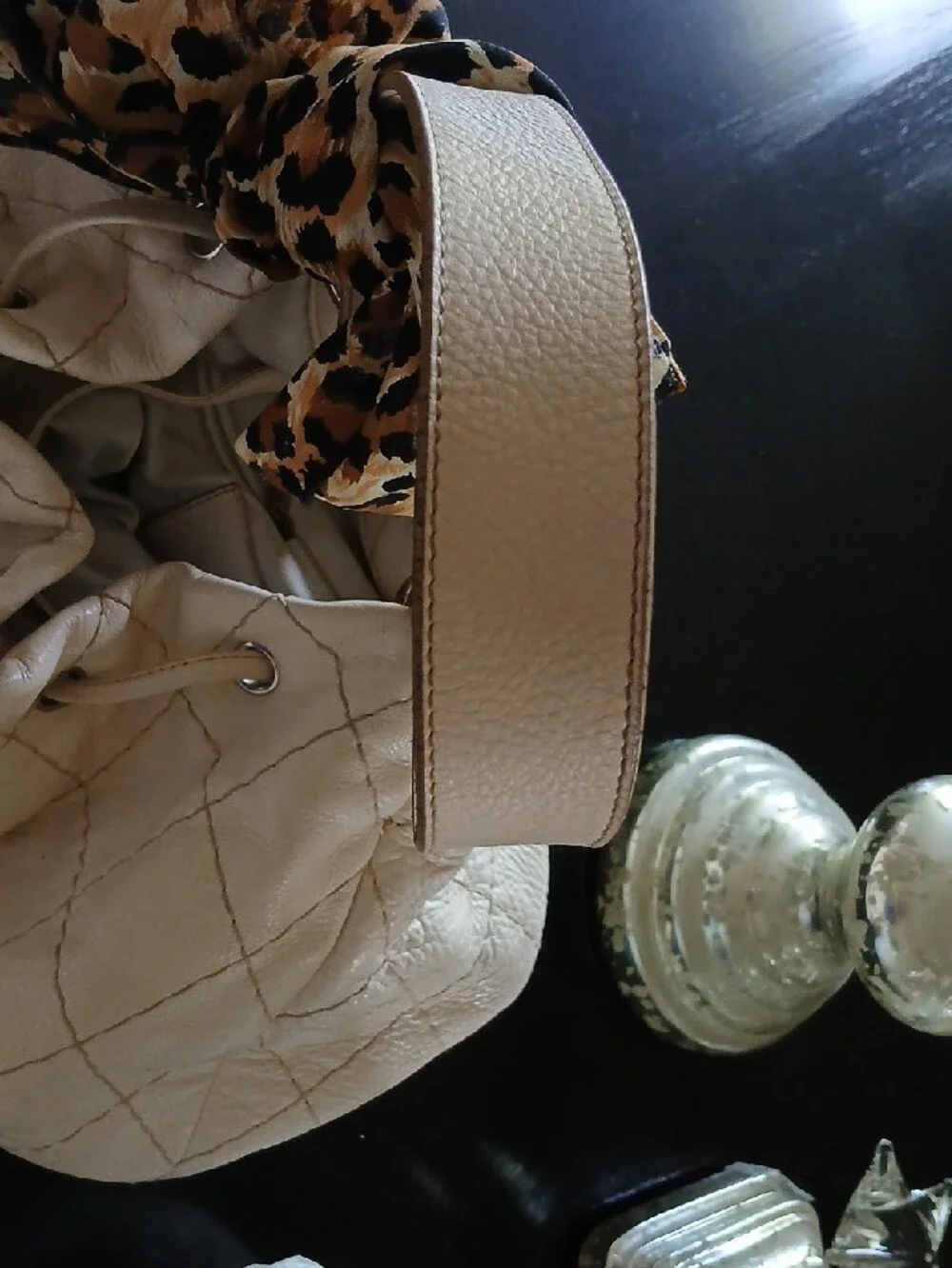 Chanel Leather Drawstring Bucket With Silver Charm